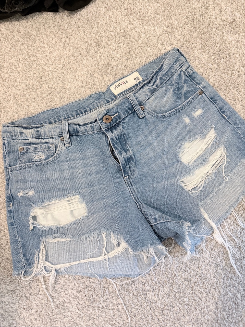 pistola light wash distressed denim shorts